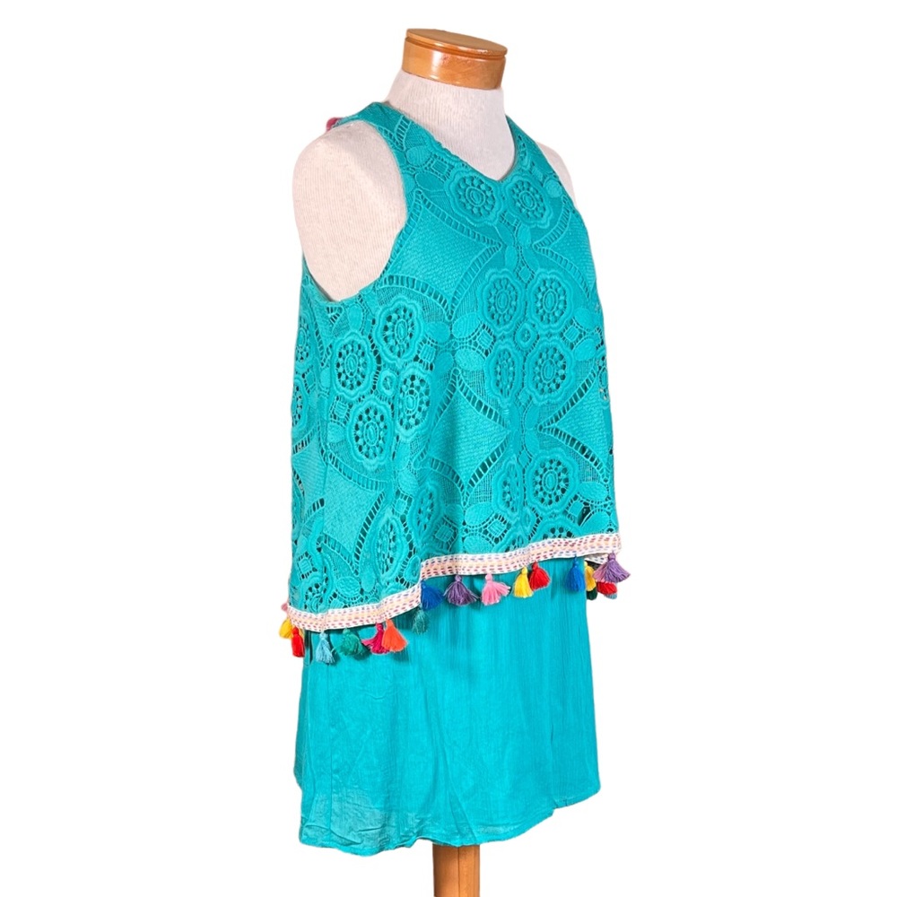 Judith March Turquoise Lacey Overlay Over Gauze Slip With Colorful Tasse… - Picture 13 of 13